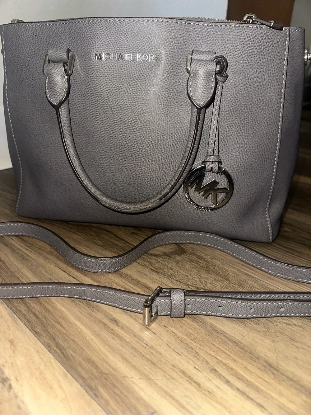 Michael Kors Taupe Saffiano Leather Satchel with Detachable Strap